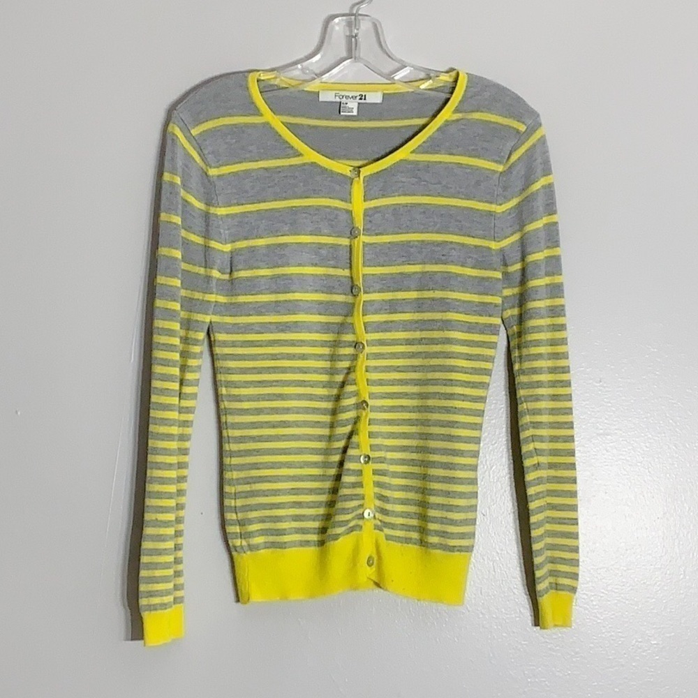 Forever 21 yellow and grey striped cardigan sweater small